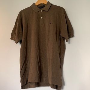 Nautica, short sleeve polo, mens medium, brown with navy blue logo